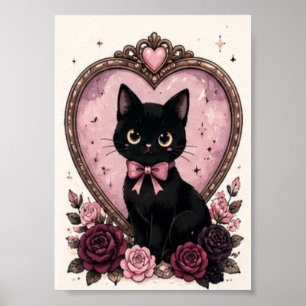 Poster Miroir Vintage Rose Chat Noir Halloween