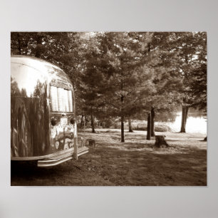 Poster Mirror Lake Retro Camper Tin Can Sepia Print