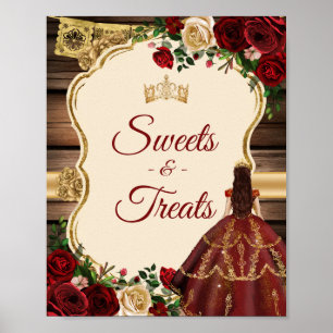 Poster Mis Quince Burgundy Floral Rustic Sweet Traitement
