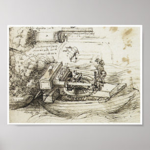 Poster Mise à feu de mortier d'un bateau, Leonardo da
