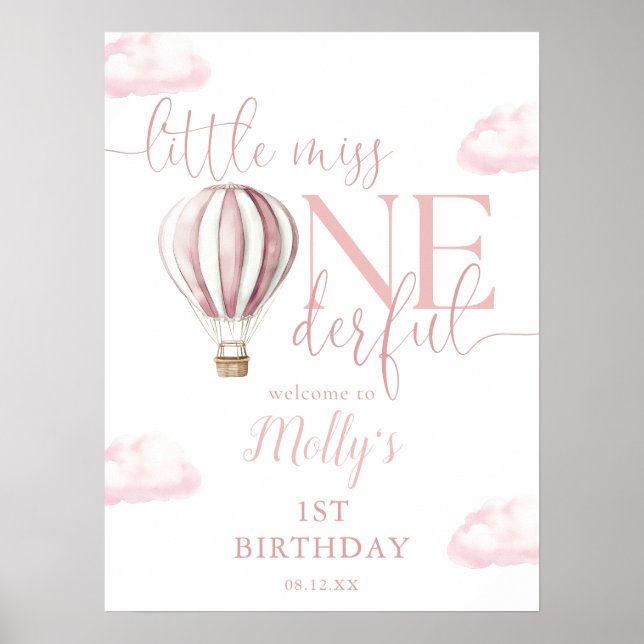 Poster Miss Onederful Pink Balloon 1er Anniversaire Bienv (Devant)