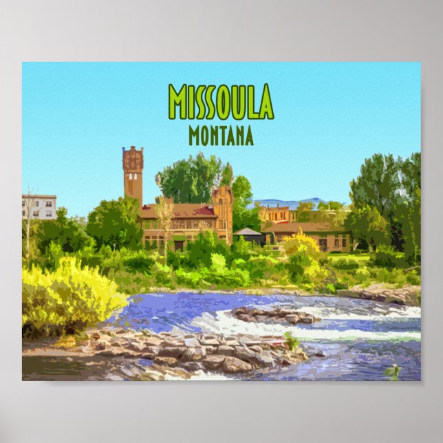 Poster Missoula Montana Centre-ville Vintage (Devant)