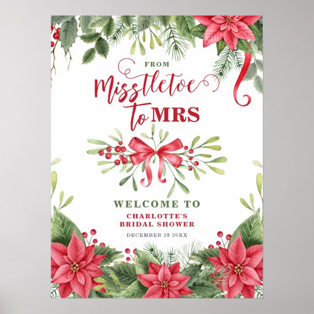 Poster Misstletoe À Mme Winter Fête des mariées Bienvenue (Devant)