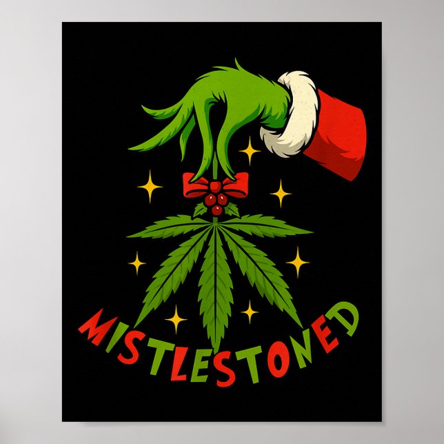 Poster Mistlestoned Weed Leaf Funny Stoner Christmas  (Devant)