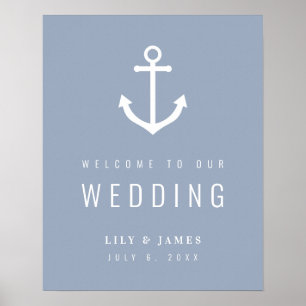 Poster Misty Morning Blue Grey Ancre nautique Bienvenue