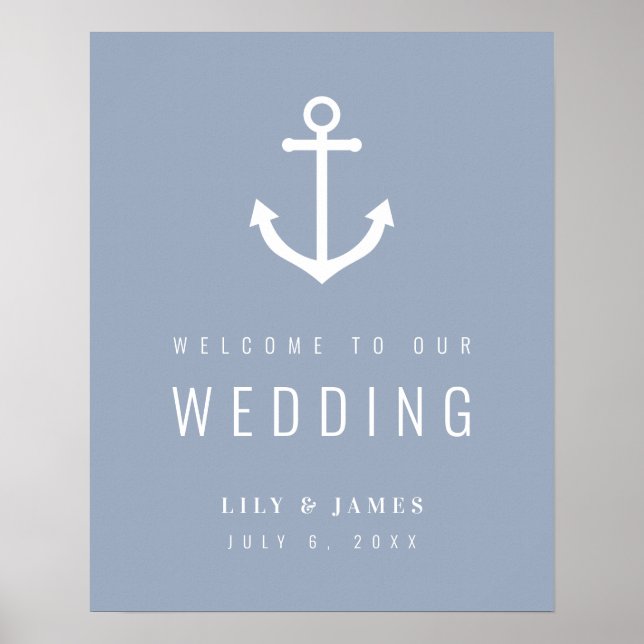 Poster Misty Morning Blue Grey Ancre nautique Bienvenue (Devant)