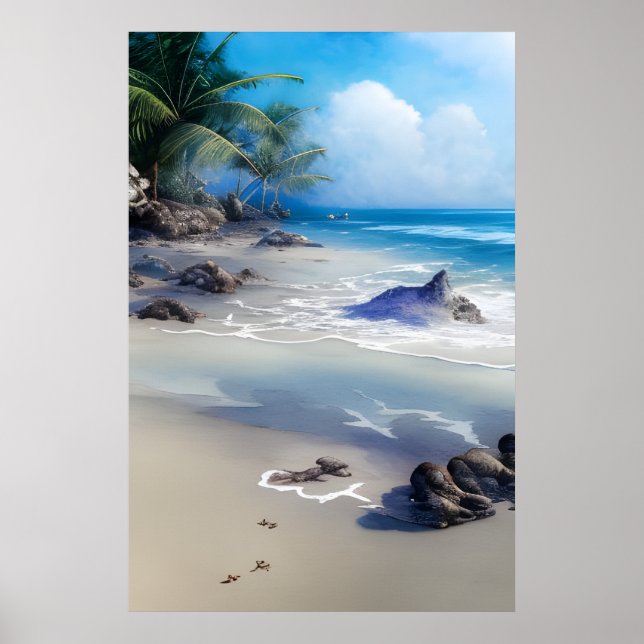 Poster Misty Tropical Beachscape Art Imprimer (Devant)
