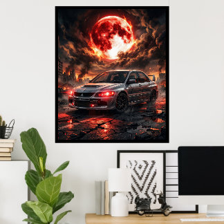 Poster Mitsubishi Lancer Evo 9 sous la lune cramoisie