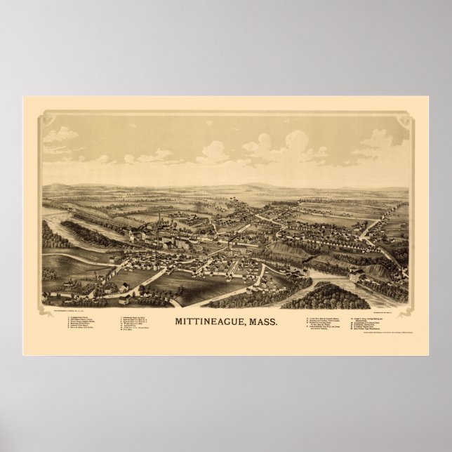 Poster Mittineague, MA Carte panoramique - 1889 (Devant)