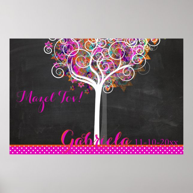Poster Mitzvah Chalkboard Tree of Life Se connecter Burea (Devant)