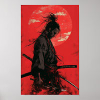 Miyamoto Musashi Vagabond Manga Style Red Backgrou