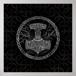 Poster Mjolnir - Le marteau de Thor et l'arbre de vie