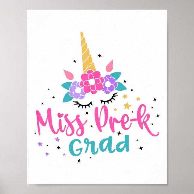 Poster Mlle Pré-k Grad préscolaire Diplômée filles enfant (Devant)