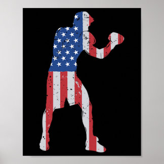 Poster Mma Fighter Usa Flag Boxer Kickboxing Thai Boxing 
