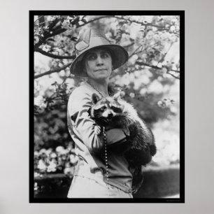 Poster Mme Calvin Coolidge avec son Raccoon 1923