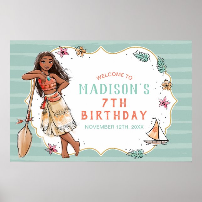 Poster Moana | Aquarelle rayée Anniversaire (Devant)