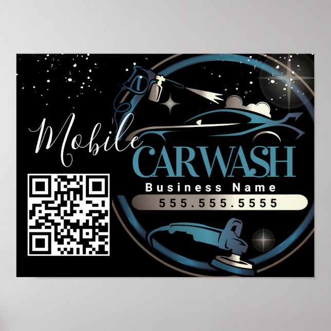 Poster Mobile Car Wash Detail - Business Logo QR Code  (Devant)
