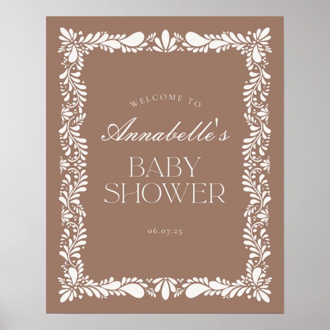 Poster Mocha Brown Talavera Fiesta Baby shower Bienvenue (Devant)