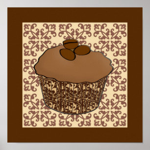 Poster Mocha / Café Frosted Cupcake, Arrière - plan dente