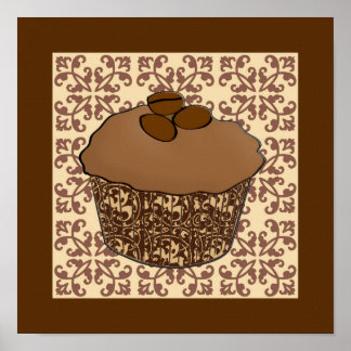 Poster Mocha / Café Frosted Cupcake, Arrière - plan dente