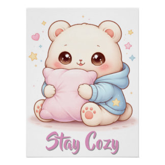 Poster Mochi Cuddle Bear Cute Kawaii Style Pillow Hug 