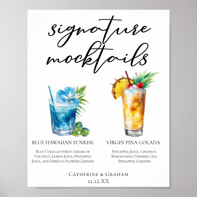 Poster Mocktails d'été Blue Hawaiian Piña Colada Menu (Devant)
