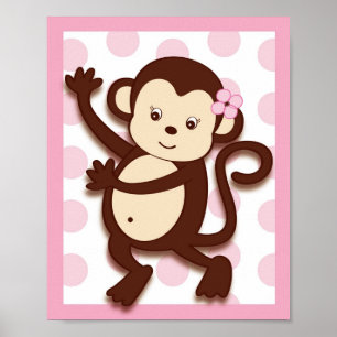 Poster Mod Girl Monkey Dots Nursery Wall Art Imprimer
