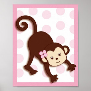 Poster Mod Girl Monkey Dots Nursery Wall Art Imprimer