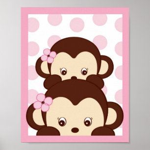 Poster Mod Girl Monkey Dots Nursery Wall Art Imprimer