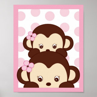 Poster Mod Girl Monkey Dots Nursery Wall Art Imprimer