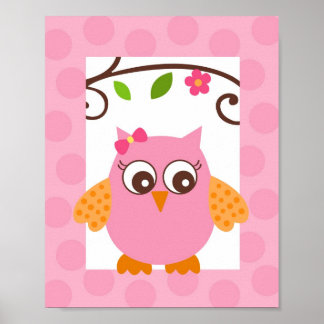 Poster Mod Owl Flower Girls Nursery Wall Art
