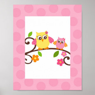 Poster Mod Owl Flower Girls Nursery Wall Art