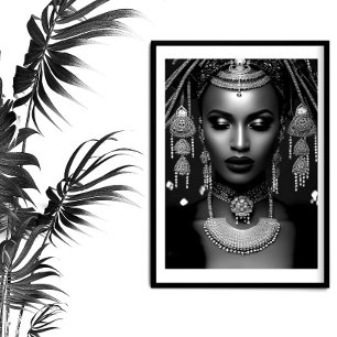 Poster Mode africaine noir et blanc bijou Coiffe