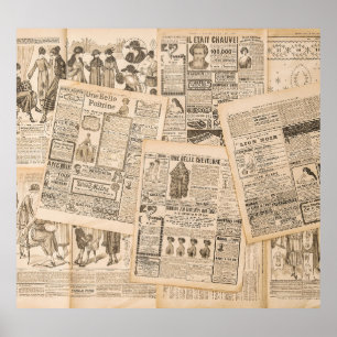 Poster Mode antique : Pages publicitaires de journaux