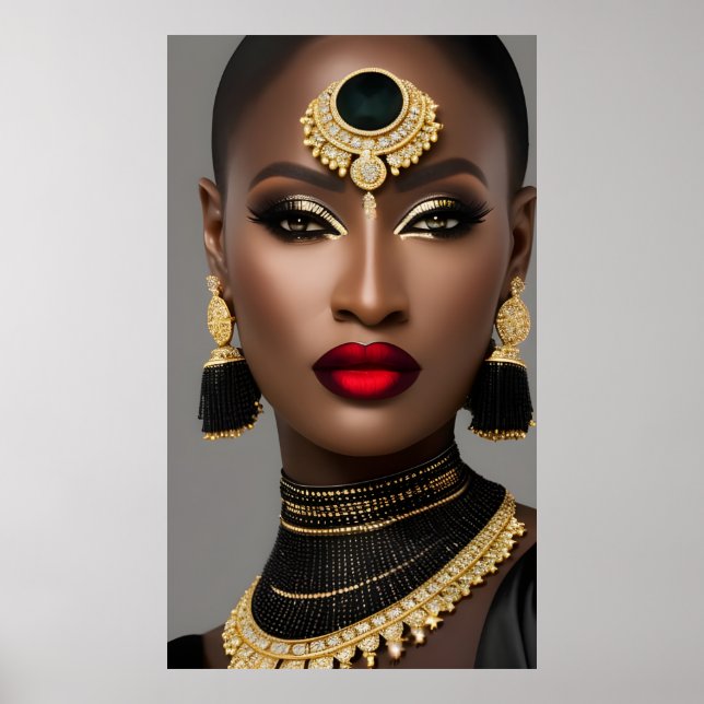 Poster Mode Exotique or africain Black bijoux femme (Devant)