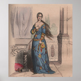 Poster Mode française médiévale costume femme noble