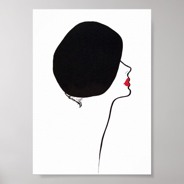 Poster Mode minimaliste rétro Casquette de Beret noir (Devant)