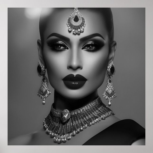 Poster Mode monochrome noir blanc bijoux femme (Devant)