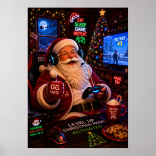 Poster Mode Noël Niveau Supérieur Activé Gamer Santa Post
