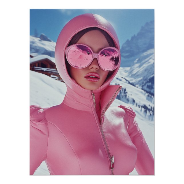 Poster Mode Ski rose futuriste - Glam d'hiver stylé (Devant)