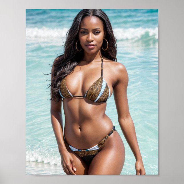 Poster Modèle bikini afro-américain maillot de bain Brown (Devant)