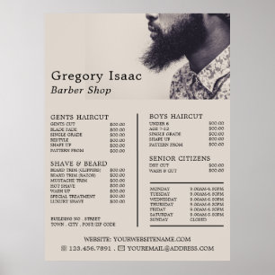 Poster Modèle Black Beard, Liste de prix des barbiers pou