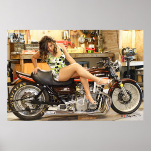 Poster Modèle Chaud KELSEY Sur Un Dragbike Classique Kawa