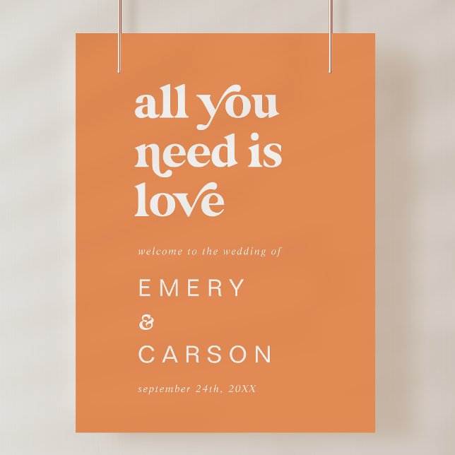 Poster Modèle d'Affiche de bienvenue Mariage rétro été or (Retro Summer Orange Wedding Welcome Sign Template)