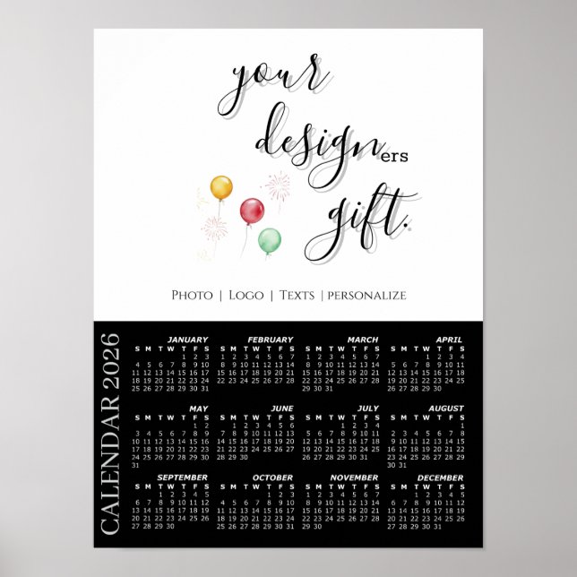 Poster Modèle de calendrier photo 2026, grand / noir (Devant)