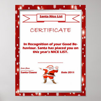 Poster Modèle de certificat de bonne liste père Noël