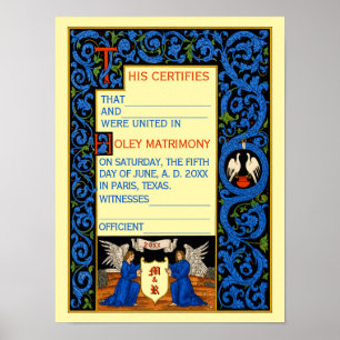 Poster Modèle de certificat de mariage vintage