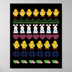 Poster Modèle de crochet de Pâques Poule Lapin Oeuf