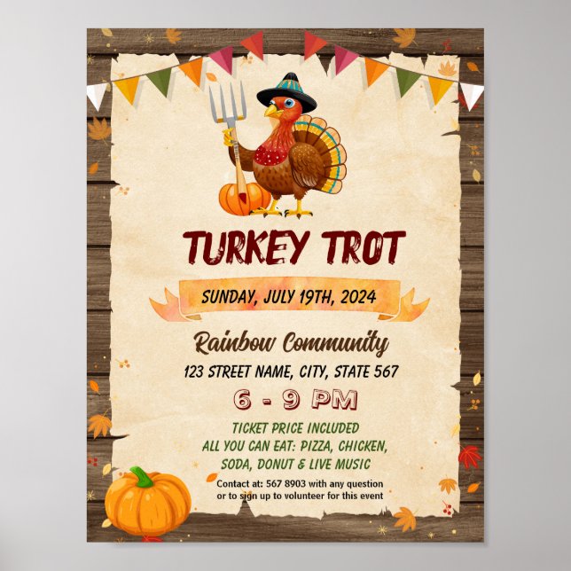 Poster Modèle de l'affiche de l'événement Turkey Trot (Devant)