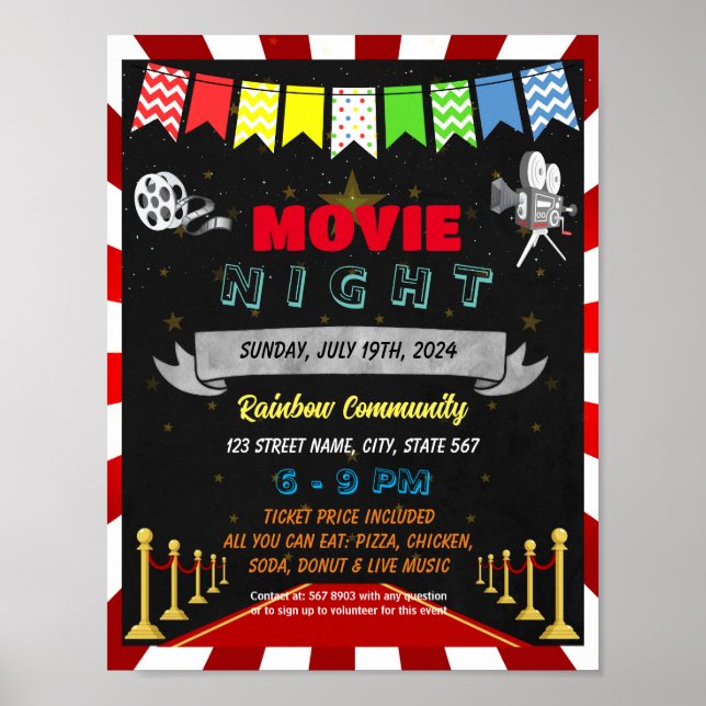 Poster Modèle de l'événement Movie Night (Devant)
